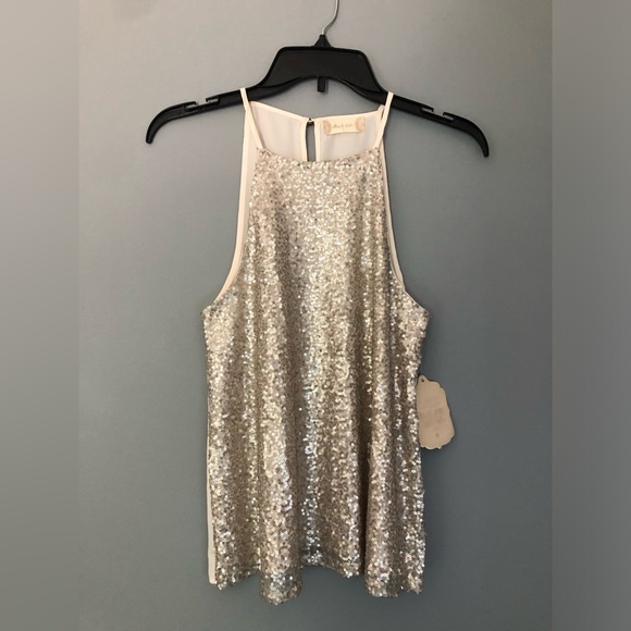 Altar’d State Size Small Sleeveless Ivory Golden Sequin Top New - Picture 2 of 12